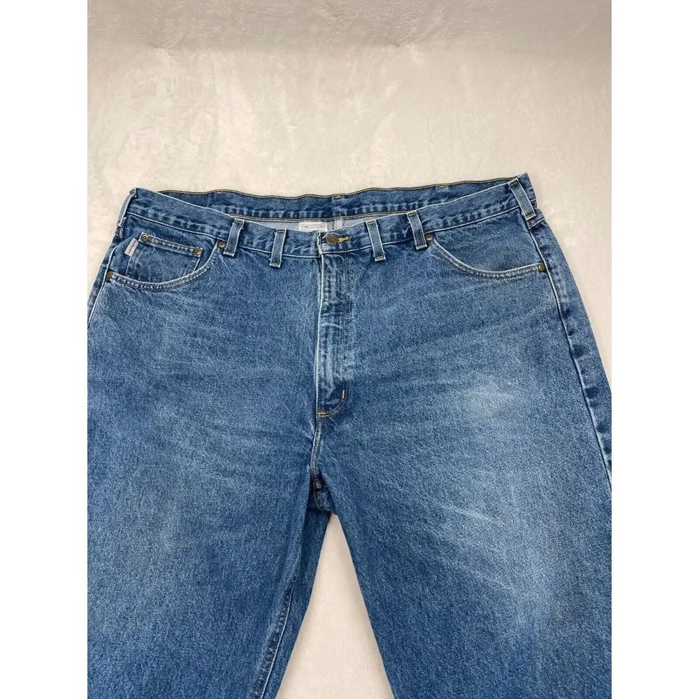 Carhartt Jeans Mens 46x30 B17 DST 100% Cotton Relaxed Fit Tapered Leg Denim Blue